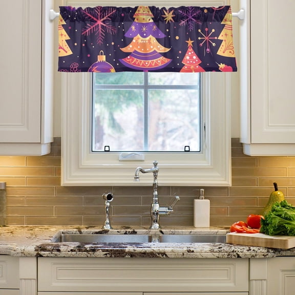 Trees Snow Christmas Curtain Valances Farmhouse Design Window Treatment Decor Blackout Rod Pocket for Windows Living Room Kitchen 54" x 18"