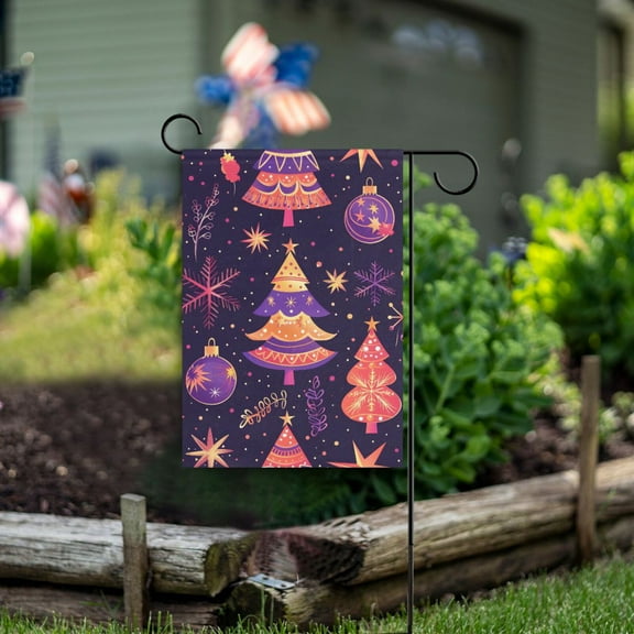 Trees Snow Christmas Garden Flag Double Sided Outdoor Banners for Courtyard Outdoor Lawn Farmhouse Holiday Decorations