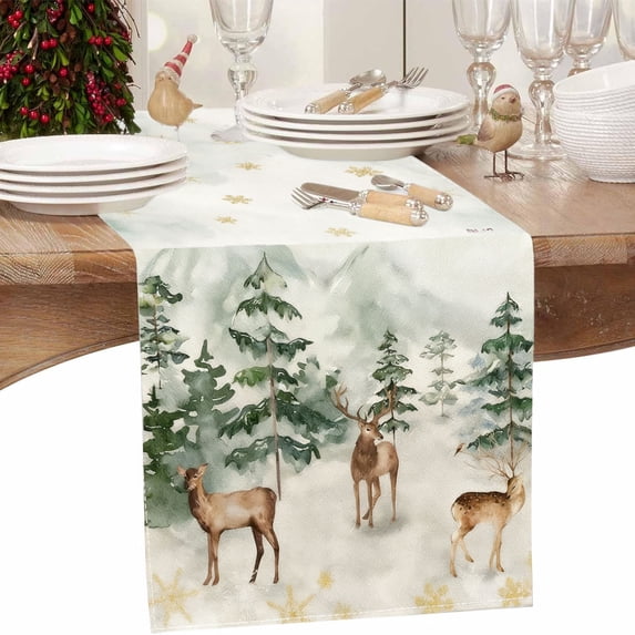 Trees and Snowflakes Christmas Table Runner 13x72 Inches – Winter Holiday Dining Table Decor for Indoor Outdoor Parties, Polyester Kitchen Decoration for 4-6 Seats