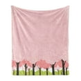 thumbnail image 1 of Trees Soft Flannel Fleece Throw Blanket, Wide Cherry Blossom in Springtime Nature Scenery, Cozy Plush for Indoor and Outdoor Use, 70" x 90", Rose Apple Green, by Ambesonne, 1 of 5
