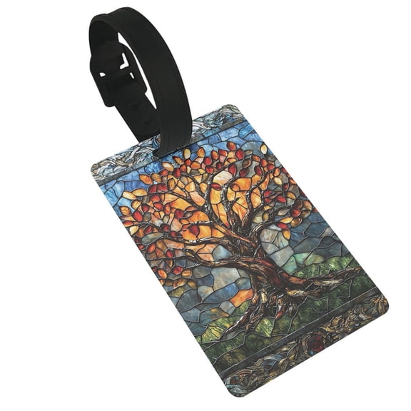 Trees Stained Glass Art Luggage Tags Suitcases ID Baggage Identifier Card Name Tag for Travel Backpacks Gym Bags
