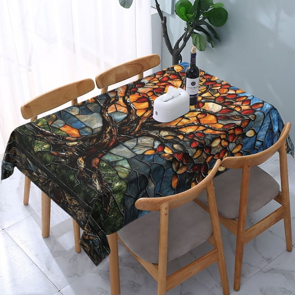 Trees Stained Glass Art Rectangular Tablecloth 54"x 72" Waterproof Rectangle Table Cover Cloth for Kitchen Dining Room Picnic Home Party