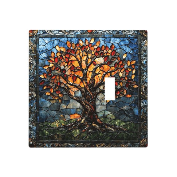 Trees Stained Glass Art Single Toggle Wall Plate Decorative Electrical Outlet Light Switch Cover Switchplate