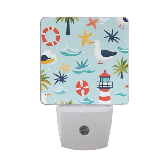 Trees Starfishes Lighthouses Swim Circles Cartoon LED Night Light with Smart Sensor Plug Into Wall Dusk to Dawn 2 packs