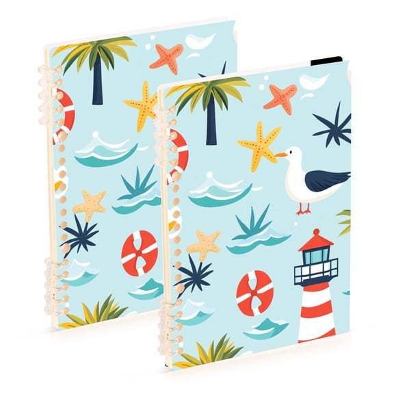 Trees Starfishes Lighthouses Swim Circles Cartoon Notebook Detachable Coil Notebook Diary Plan Book A5 Size 60 Pages 1 Pack