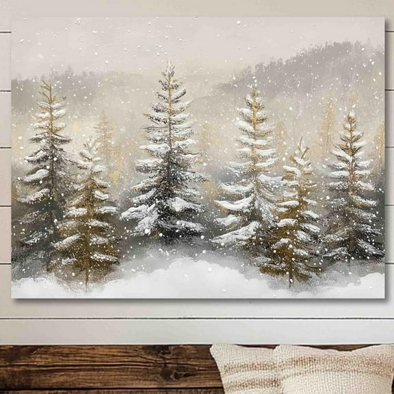Trees Wall Art, Snowy Pine Tree In Copper And Green Metal Print, Winter Decor, Forest Painting, Cottagecore Aesthetic Wall Art, Modern Wall Decor, 8x12 UNFRAMED