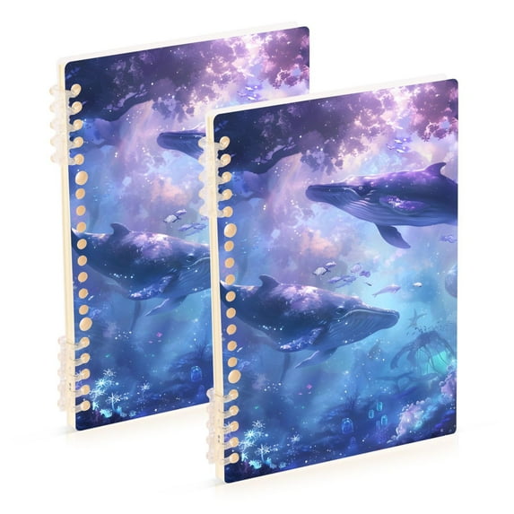 Trees Whales Ring Binder Notebook Journey Note Diary College Ruled Spiral Notebook Study Loose Leaf Paper A5 60 Pages