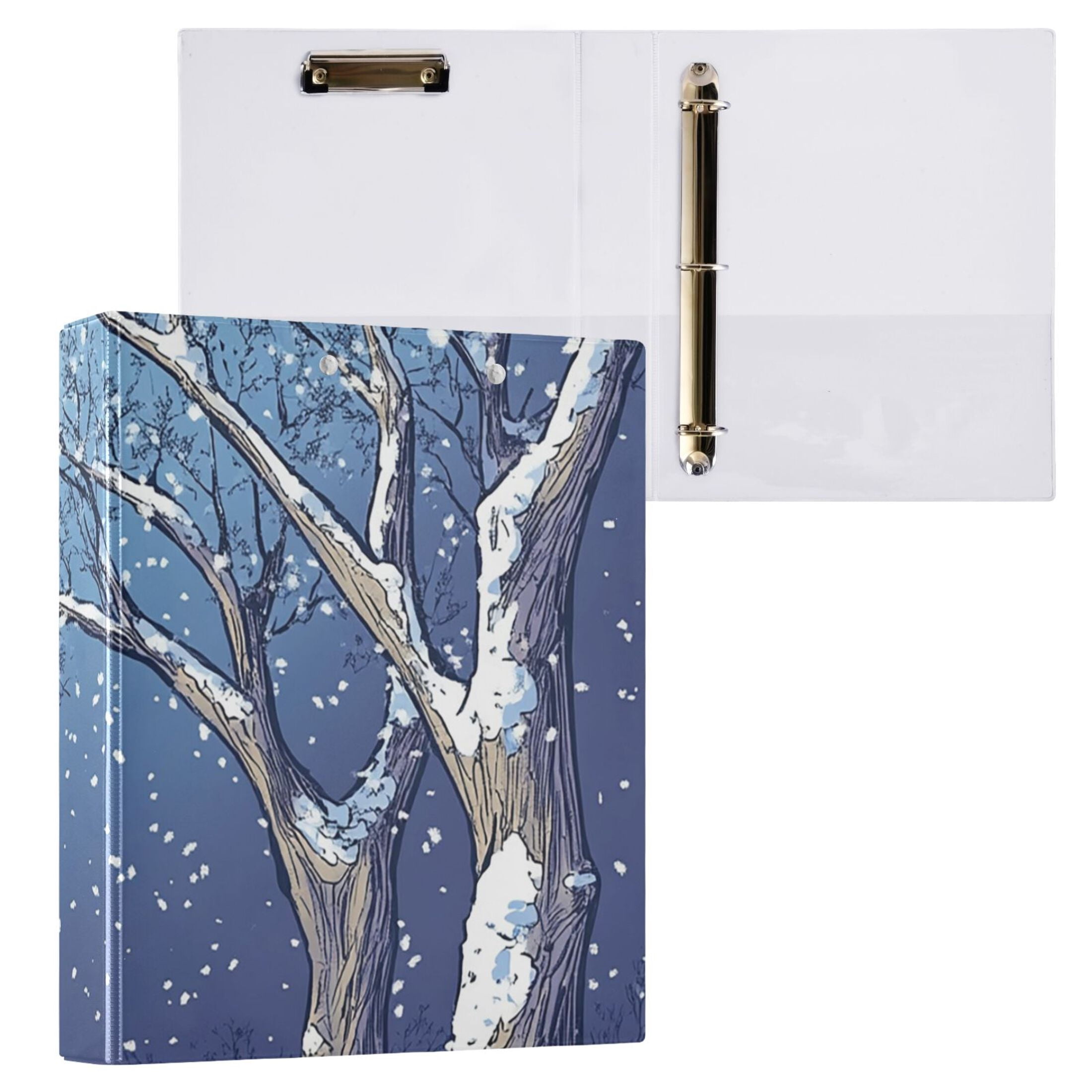 Trees Winter 3 Ring Binders 1.5 inch Hardcover File Folders with Interior Pockets A4 Size Organizer for School Office Hospital