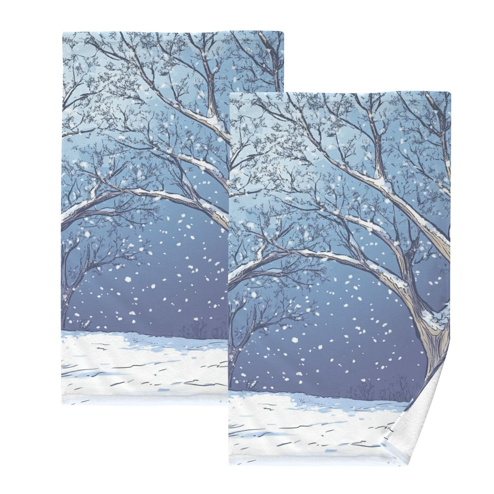 Trees Winter Hand Towels Cotton Bath Towels Large Face Towels Absorbent for Bathroom 2 Packs