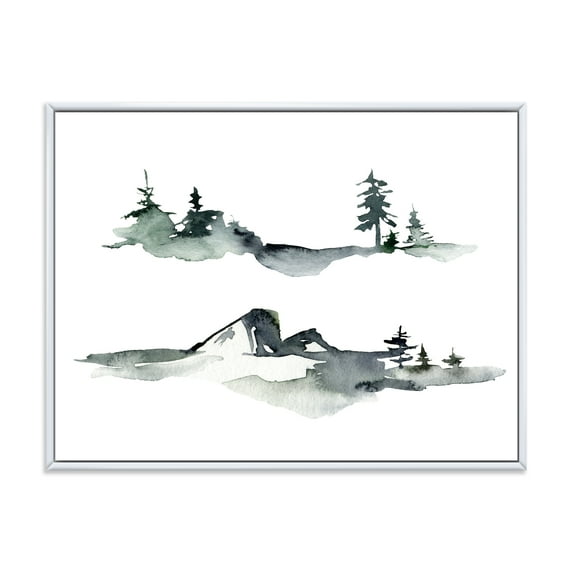 Trees With Winter Dark Blue Mountain Landscape I 20 in x 12 in Framed Painting Canvas Art Print, by Designart