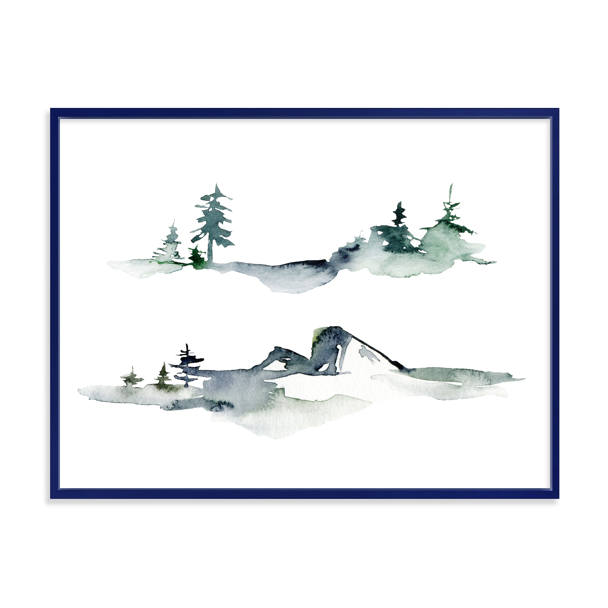 Trees With Winter Dark Blue Mountain Landscape I 40 in x 30 in Framed Painting Canvas Art Print, by Designart
