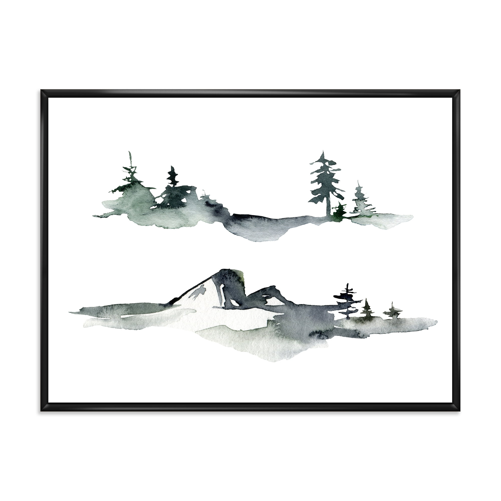 Trees With Winter Dark Blue Mountain Landscape I 40 in x 30 in Framed Painting Canvas Art Print, by Designart