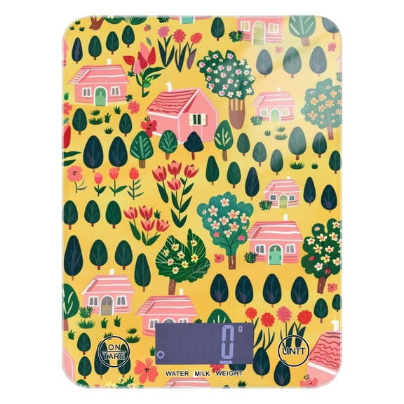 Trees and Houses Food Scale Digital Kitchen Scale Waterproof Tempered Glass Tare Function 11 lb for Baking Cooking Meal Prep