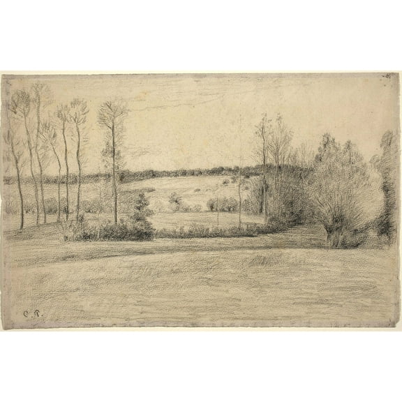Trees and Meadows at Eragny by Camille Pissarro - 12" x 18" Art Print Wall Decor
