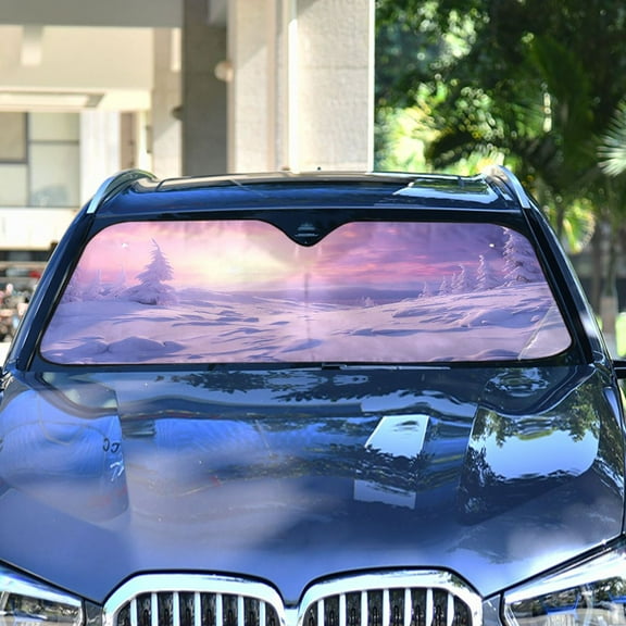 Trees and Snow Automotive Front Car Windshield Sun Shade Reflector Foldable for Front Fit for Cars Truck SUVs