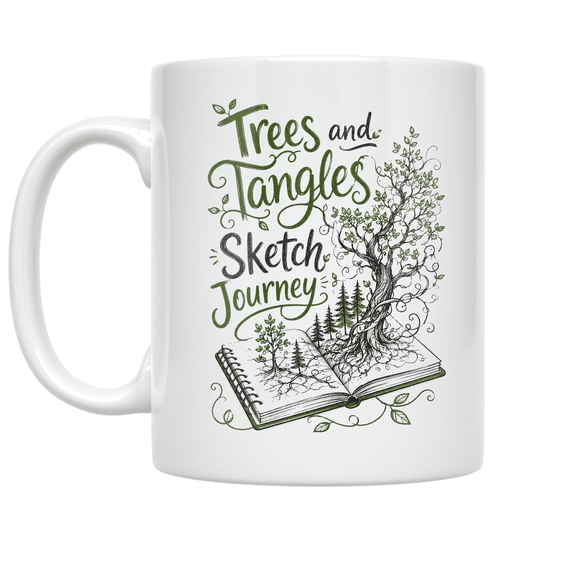 Trees and Tangles Sketch Journey - Nature Art Enthusiast - 11 oz Ceramic Coffee Mug