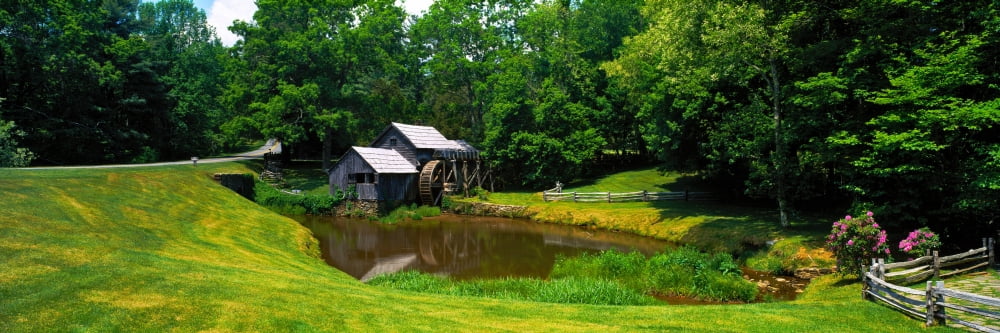 Trees around a watermill Mabry Mill Blue Ridge Parkway Floyd County Virginia USA Canvas Art - Panoramic Images (12 x 36)