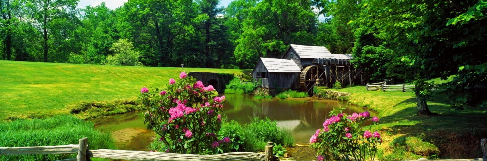 Trees around a watermill Mabry Mill Blue Ridge Parkway Floyd County Virginia USA Canvas Art - Panoramic Images (6 x 18)