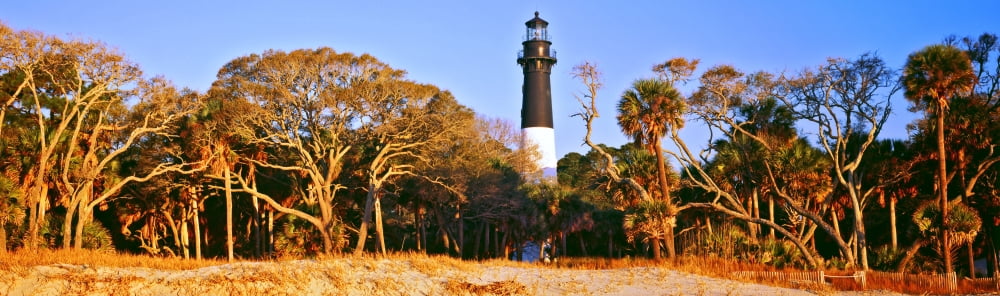 Trees around a lighthouse Hunting Island Lighthouse Hunting Island State Park Hunting Island Beaufort South Carolina USA Canvas Art - Panoramic Images (27 x 9)