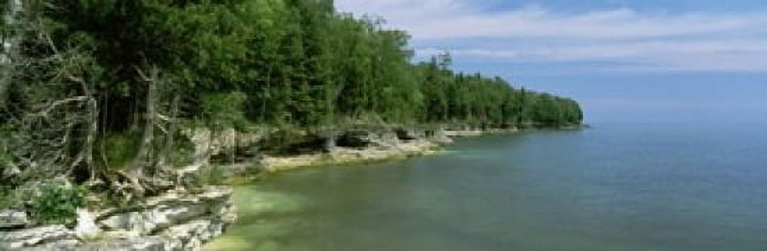 Trees at the lakeside Cave Point County Park Lake Michigan Door County Wisconsin USA Canvas Art - Panoramic Images (18 x 6)