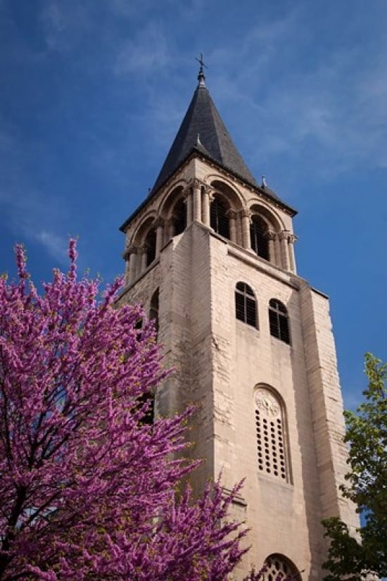 Trees below the Eglise Saint Germain Bell Tower Canvas Art - Brian Jannsen DanitaDelimont (24 x 36)