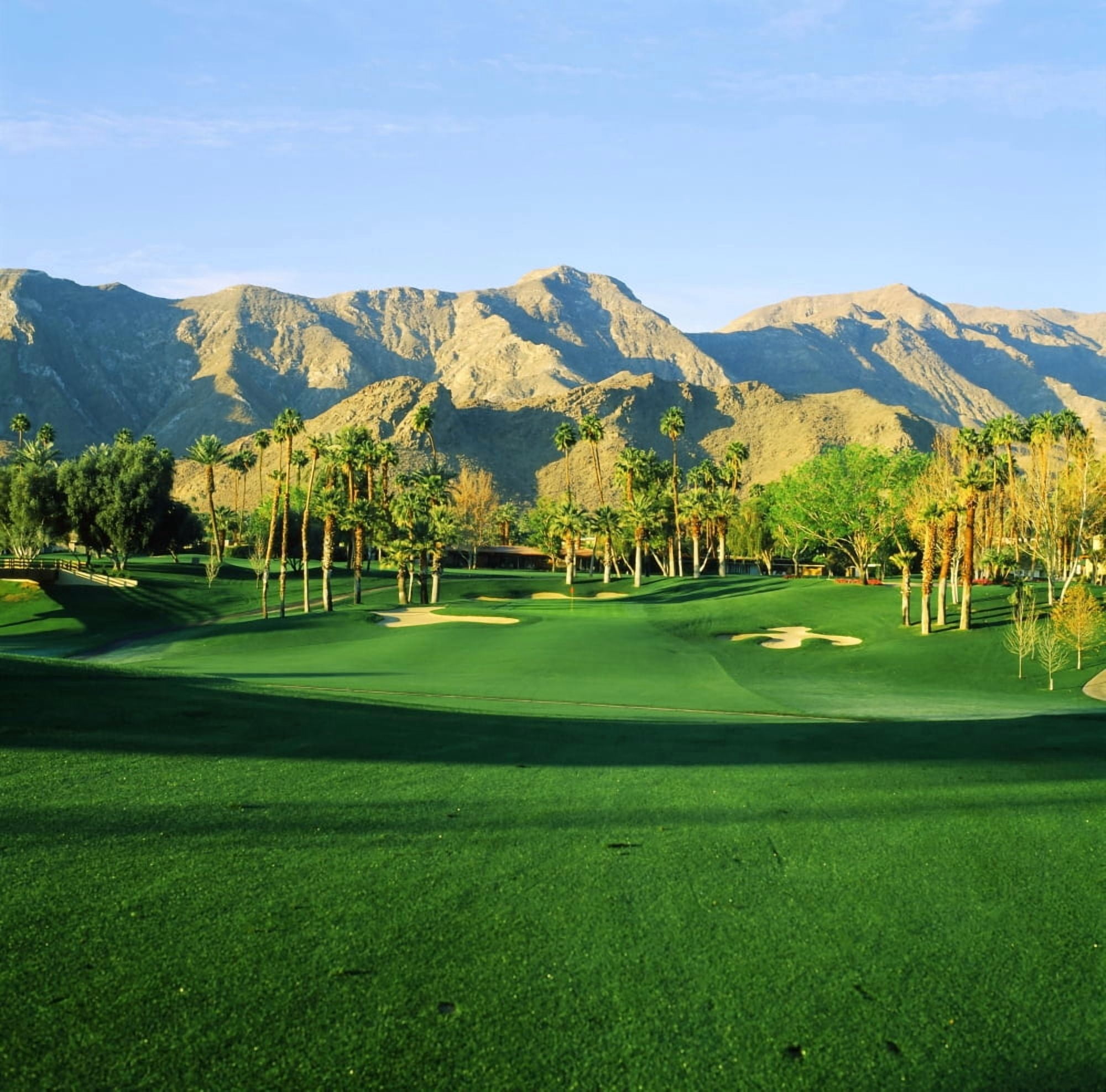 Trees in a golf course with a mountain range in the background Thunderbird Country Club Rancho Mirage California USA Canvas Art - Panoramic Images (24 x 24)