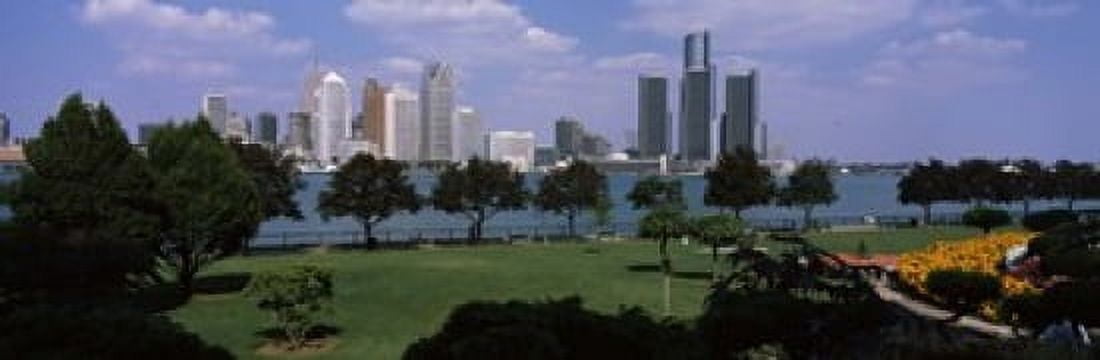 Trees in a park with buildings in the background Detroit Wayne County Michigan USA Canvas Art - Panoramic Images (18 x 6)