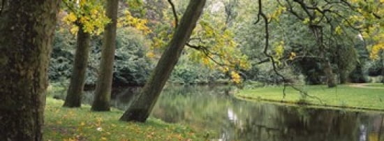 Trees near a pond in a park Vondelpark Amsterdam Netherlands Canvas Art - Panoramic Images (36 x 13)