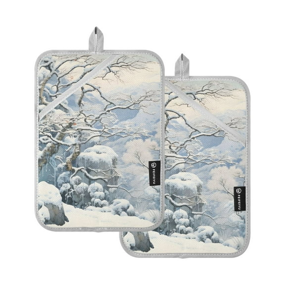 ALAZA Trees on Winter Snow Pot Holders Set of 2 Heat Resistant Kitchen Oven Mitts