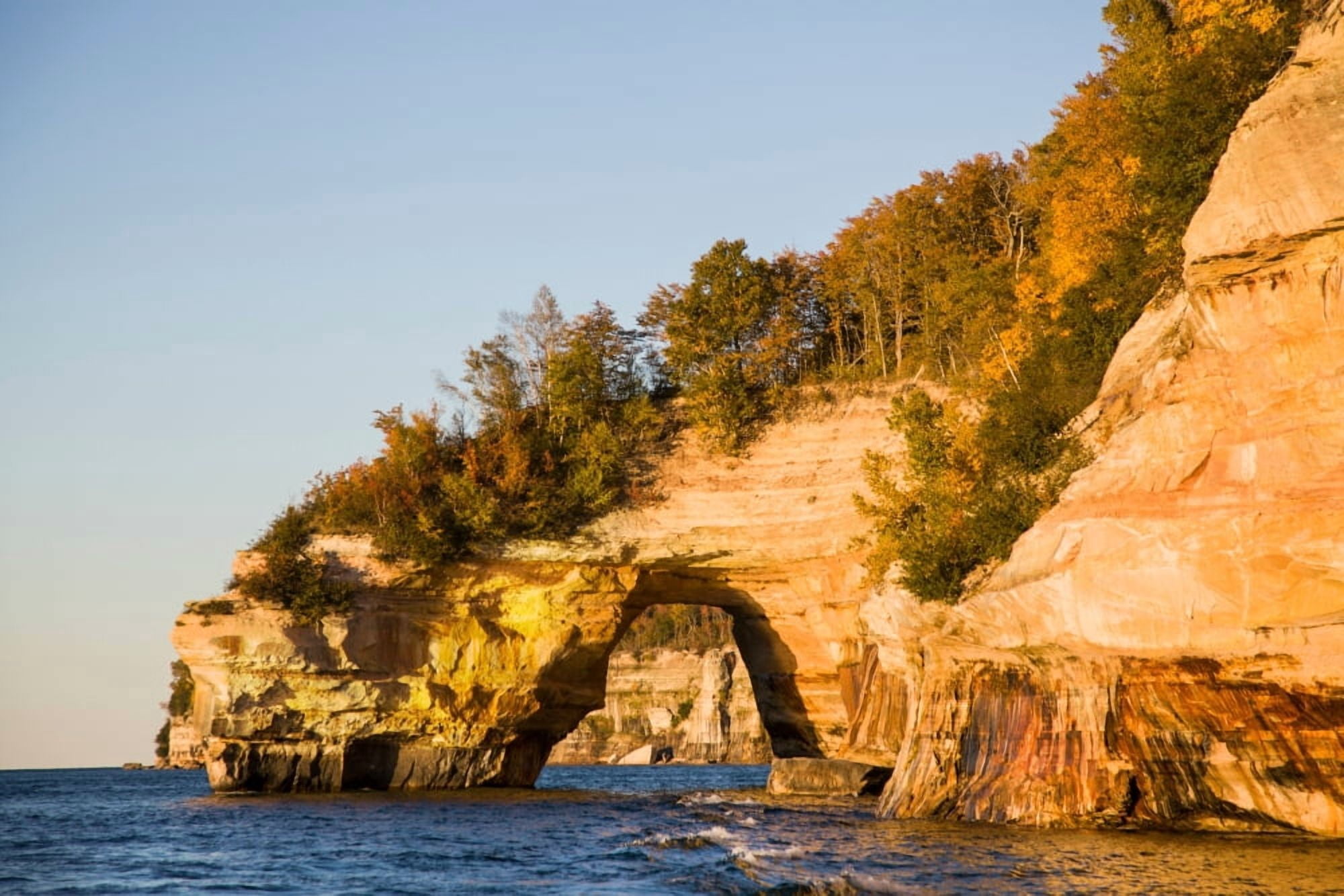 Trees on cliff Lake Superior Pictured Rocks National Lakeshore Alger County Michigan USA Canvas Art - Panoramic Images (24 x 36)