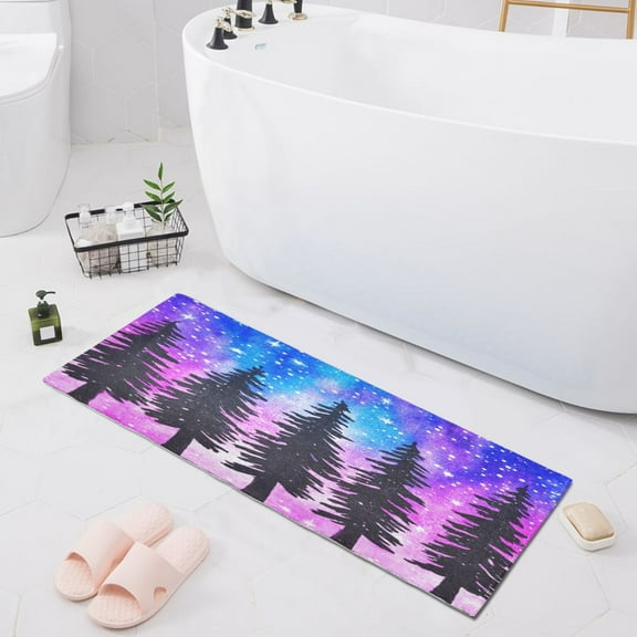 Trees under The Starry Sky Bath Mat 39x20 Non-Slip Bathroom Rugs Absorbent Soft Plush Quick Dry for Tub Shower Kitchen Home Decor
