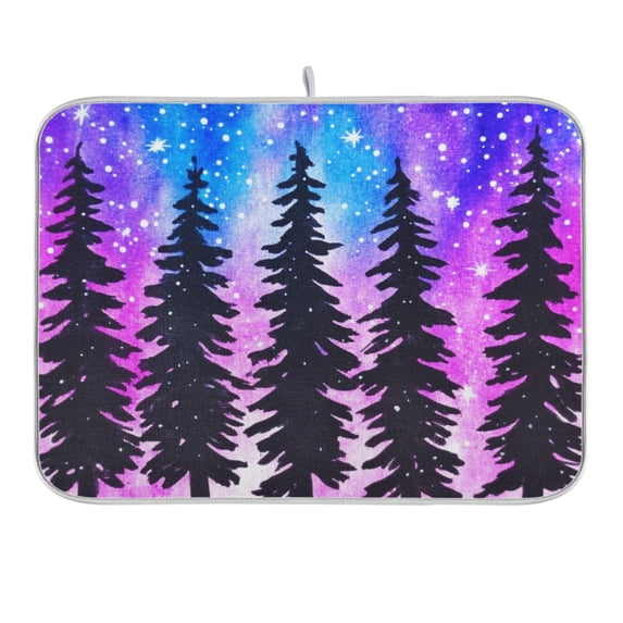 Trees under The Starry Sky Dish Drying Mat 16x18 Absorbent Microfiber Draining Rack Pad for Kitchen Counter Sink