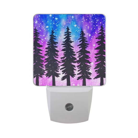 Trees under The Starry Sky Night Light 2 Pack LED Nightlight Plug into Wall Dusk to Dawn Sensor Soft White