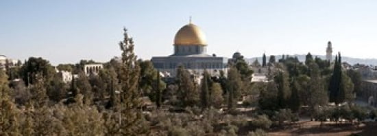 Trees with mosque in the background Dome Of the Rock Temple Mount Jerusalem Israel Canvas Art - Panoramic Images (36 x 13)