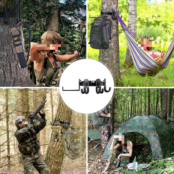 Treestand Strap Gear Hangers Comes with 3 Metal Gear Hooks and 1 Bow Hanger, for Tree Stand Platform Hunting Gears$$Other
