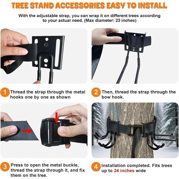 Treestand Strap Gear Hangers, Multi-Hook Accessory Holder for Bow Hanger, Tree Stand Accessories Holder with 8 Hooks, for Gears Bow Quiver Backpack Tree Saddle Bottle, with Storage Bag$$Other