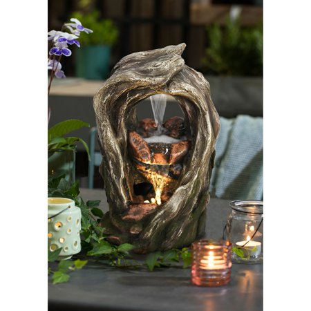 Bed Bath & Beyond 79554-L LED Lights Polyresin Treetrunk Tabletop Fountain, Brown