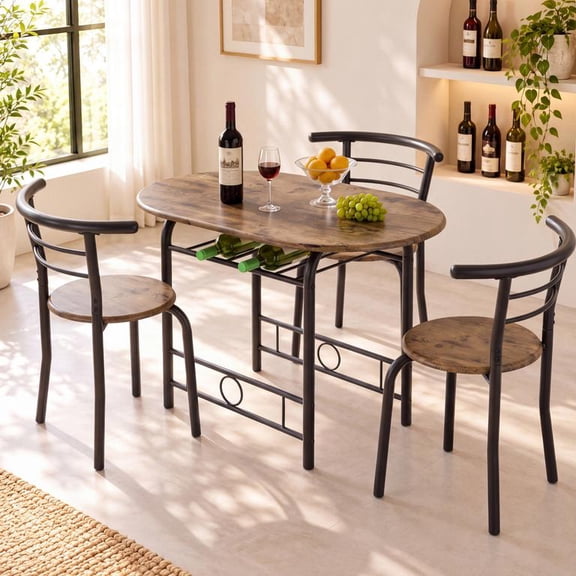 Treevan 3 Piece Dining Table Set, 31.5 in Wood Top with 2 Chairs and Wine Rack for Kitchen, Light Brown