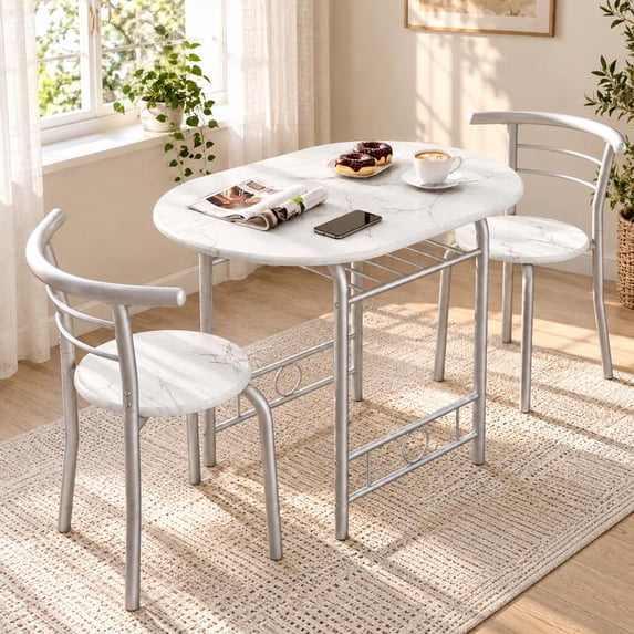 White Wibe Rack Treevan 3 Piece Dining Table Set, 31.5 in Wood Top with 2 Chairs and ...