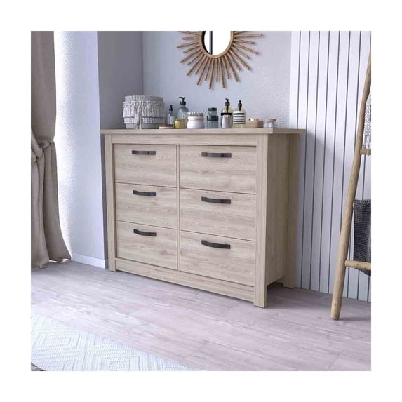 Treevol Furniture, 6 Drawer Double Dresser Toret,6 Drawer Double Dresser, Metal Hardware, Light Gray- Bedroom