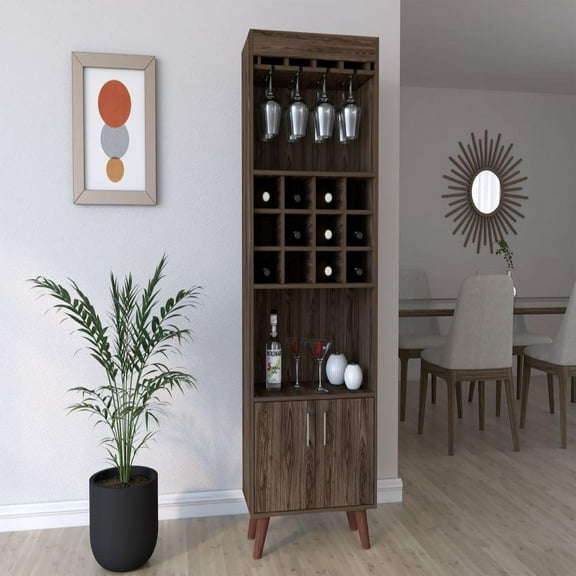 We Have Furniture Bar Cabinet Bull, Twelve Wine Cubbies, Rack, Dark Walnut Finish