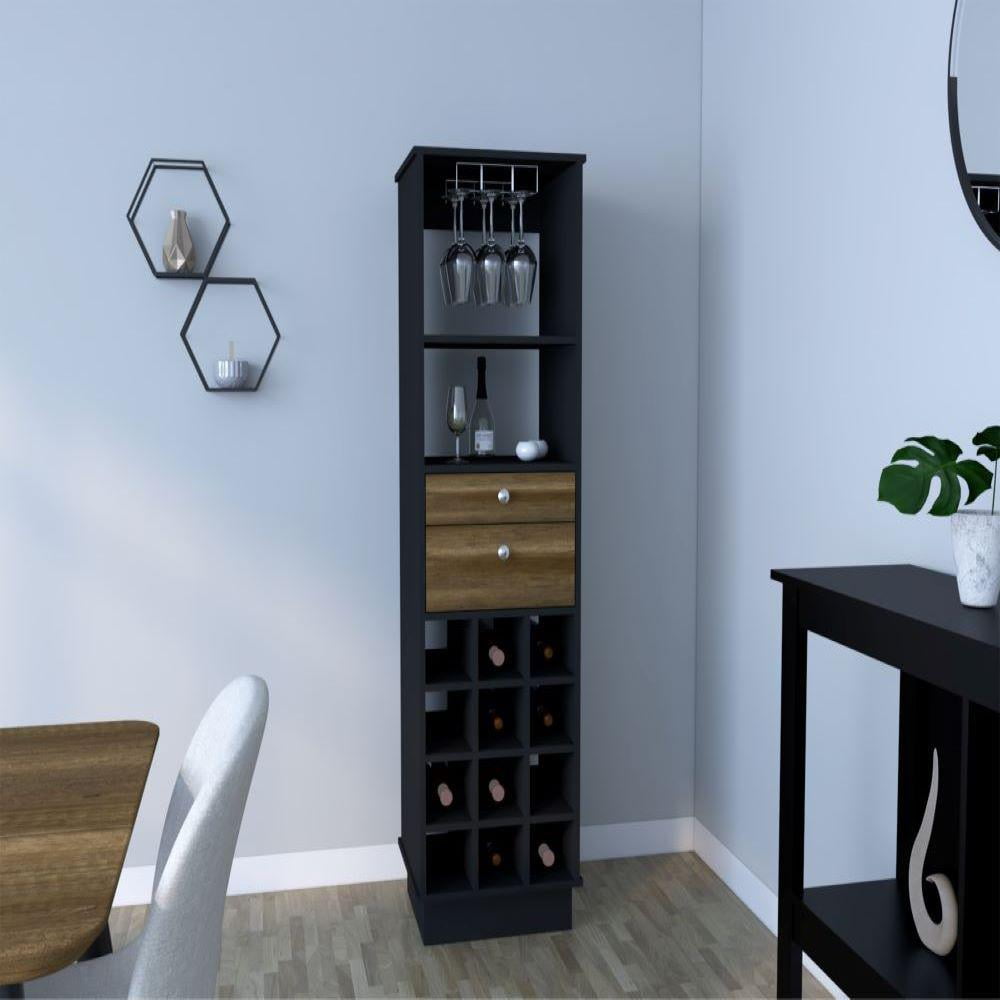 We Have Furniture Bar Cabinet Bureck, Two Drawers, Black Wengue / Walnut Finish