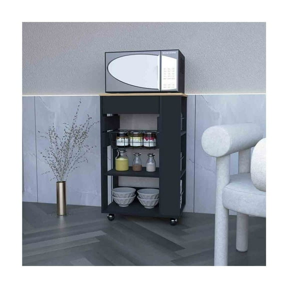 Treevol Furniture, Kitchen Cart Sonex, Length: 14.5", Four Casters, Black / Light Oak Finish