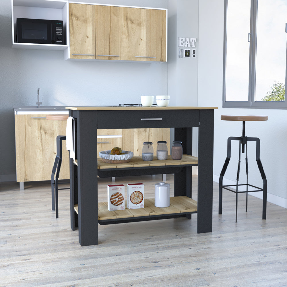 Treevol Furniture, Kitchen Island 40 Inches Dozza, Two Shelves, Black