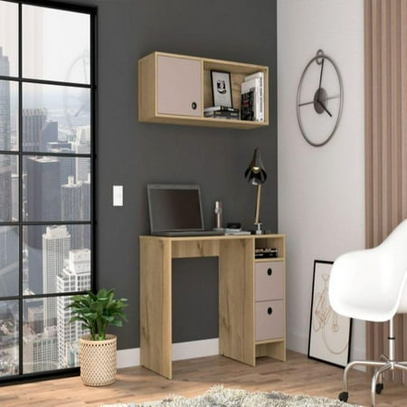 We Have Furniture Office Set Budest, Two Drawers, Wall Cabinet, Light Oak Finish