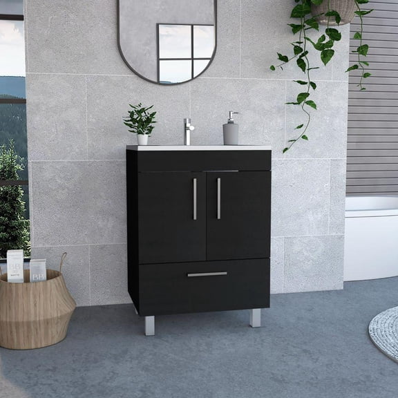 We Have Furniture Single Bathroom Vanity Mayorca, One Drawer, Black Wengue Finish