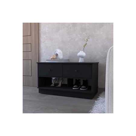 We Have Furniture Storage Bench Beji, Lower Shelf, Two Drawers, Black Wengue Finish