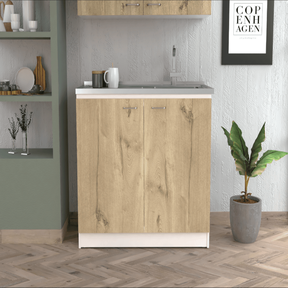 Treevol Furniture, Utility Sink Vernal, Weight: 82.4", Double Door, White / Light Oak Finish