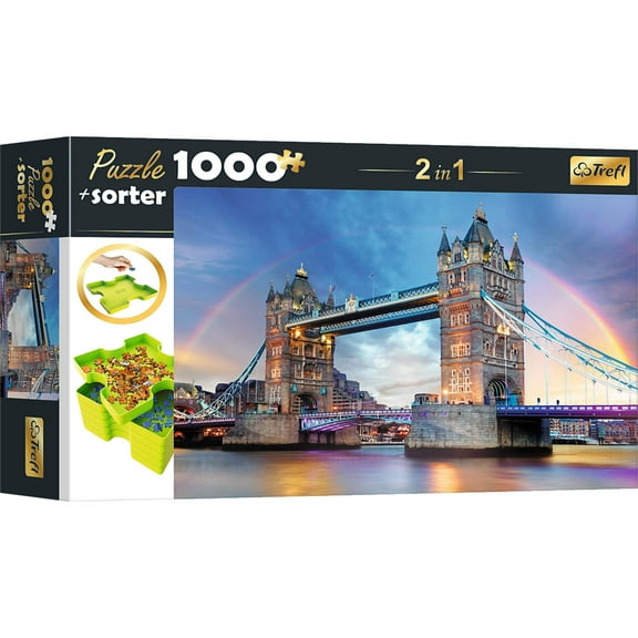 Trefl Red 1000 Piece Puzzle Sorter - Rainbow over Tower Bridge