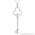 thumbnail image 1 of Trefoil Clover Bow Skeleton Key Love Charm Pendant & Chain Necklace in .925 Sterling Silver, 1 of 1